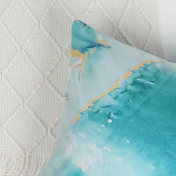 Bonhause Turquoise Marble Lumbar Pillow Covers 12 x 20 Inch Two-Sided Teal Gold Abstract Art Modern Decorative Pillow Cases for Couch Sofa Bed Home Patio Decor Set of 2