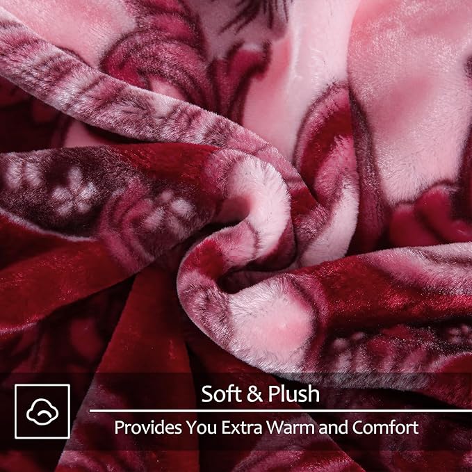 JYK Soft Fleece Bed Blanket King Size A&B Pattern Rose/Rose - 520GSM Fuzzy Cozy Luxury Warm Blanket Microfiber, 2 Ply Reversible Room Home Decor Christmas Decorations, 83" x 91 inches, 5.7 LB