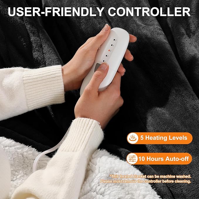 Electric Blanket Twin Heated Blanket 62''X84'' - Heating Blanket Soft Plush Sherpa with 5 Heating Level & 10 Hour Auto Off, ETL Certified & Overheat Protection, Warm Gifts for Grandma(Charcoal Grey)