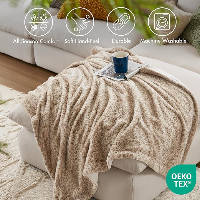 Madison Park Zuri Soft Plush Luxury Oversized Faux Fur Throw Animal Stripes Design, Faux Mink On The Reverse, Modern All Seasons Blanket for Bed, Sofa Couch, Office, Leopard, 60x70