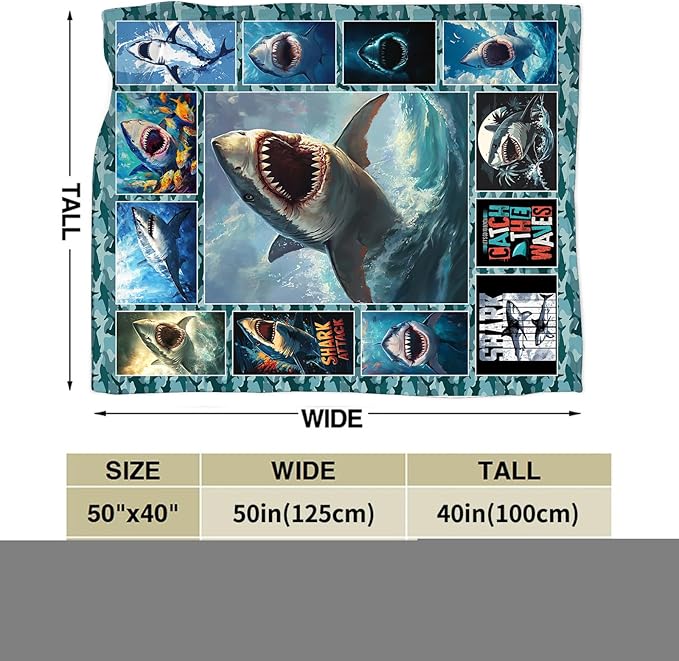Shark Blanket Ocean Sharks Throw Blankets Decor Stuff Cozy Flannel Fleece Soft Plush Fuzzy Warm Lightweight Bedding Gifts for Women Girls Kids 60"X50"