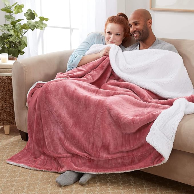 Genteele Sherpa Throw Blanket Super Soft Reversible Ultra Luxurious Plush Blanket, 60 x 70 inches, Light Mahogany/White