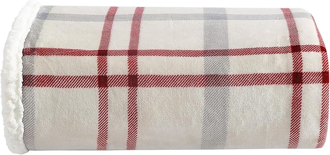 Eddie Bauer - Throw Blanket, Brushed Fleece & Plush Sherpa Bedding, Blanket for Couch & Bed (New Castle Red, 50" x 60")