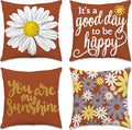 Hexagram Spring Summer Pillow Covers 18x18 Set of 4, Outdoor Floral Daisy Decorative Burnt Orange Throw Pillow Covers, You are My Sunshine Farmhouse Cushion Case for Couch Sofa Indoor Decor(No Insert)
