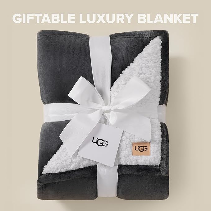 UGG Nita Full/Queen Blanket, Cozy Soft Queen Bedding, Plush Fleece Blanket for Bed, Extra Large Throw for Couch, Luxury Bedroom Decor, 90-inch x 90-inch, Charcoal Grey