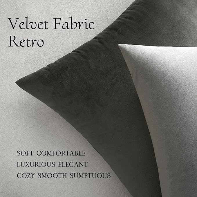 MIULEE 24x24 Inch Euro Sham Velvet Pillow Covers, Set of 2 Large Square Decorative Pillows -Dark Grey Super Soft for King Bed, Sofa, Couch, Accent Chairs with Hidden Zipper