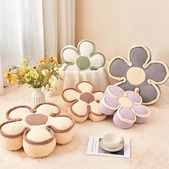 Kcvvcr Soft Flower Shaped Floor Cushion, Plush Decorative Throw Pillow, Cute Seating Cushion, Room Decor Plush Pillows for Sofa Couch Bed (13.7 Inch, White)