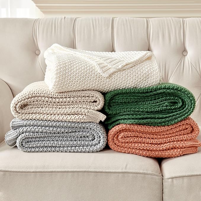 Joydeco Chunky Cable Knit Throw Blanket, Lightweight 100% Cotton Soft Cozy Throw Twin Blanket for Couch Bed and Sofa, Rustic Breathable Farmhouse Blanket Gift for Women Men(Burnt Orange, 60"x80")