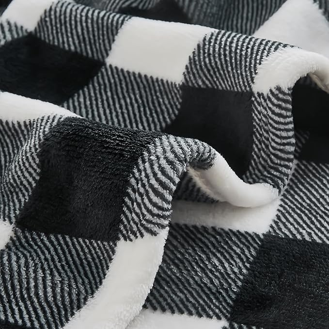BEDELITE Plaid Fleece Throw Blanket for Couch, Black & White Checkered Flannel Blanket, Cozy & Soft Buffalo Plaid Decor Blanket for Women, Men, 50"x60"
