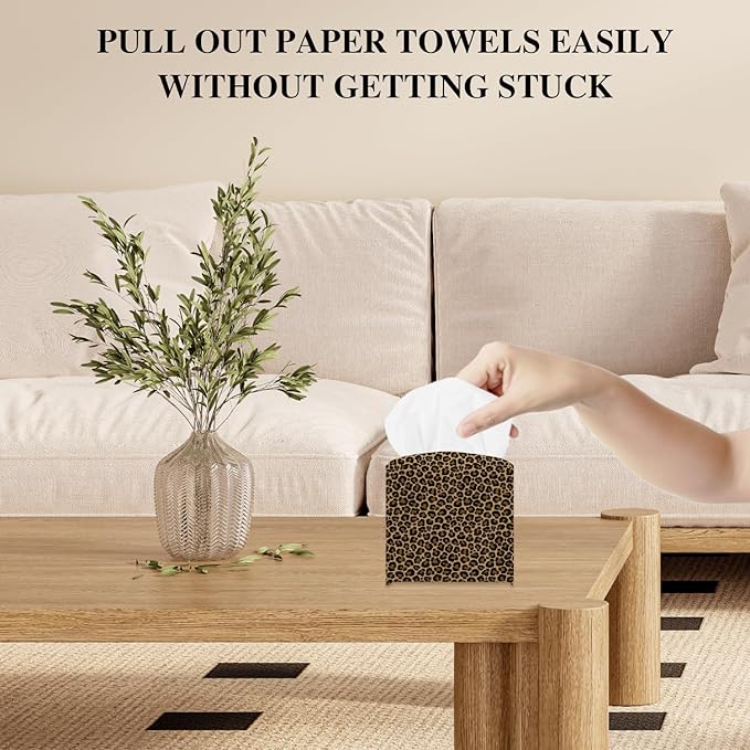 Leopard Tissue Box Cover, Modern Tissue Holder Square with Bottom Belt for Home Bathroom Office Car Nightstand Vanity Desk, Housewarming Gifts Ideas for Women Friends Mom -19