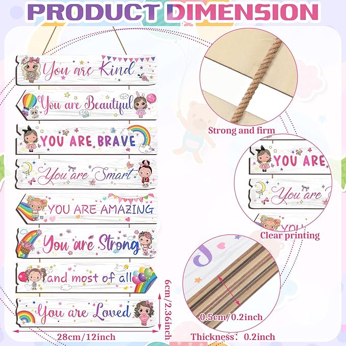 Inspirational Girl Room Decor Aesthetic Art Wall Hanging Sign Inspiring Colorful Rainbow Wooden Decoration for Kids Teens Toddler Boy Baby Bedroom Nursery Dorm Decor, 6-12 Years old (Doll)