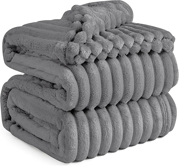 Bedsure GentleSoft Frost Gray Fleece Blanket for Couch - Cozy Soft Blankets for Women, Cute Small Throws for Girls, 90x90 Inches