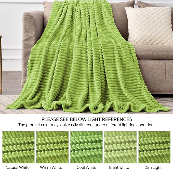 BEDELITE Fleece Blanket Twin Size – 3D Ribbed Jacquard Soft and Warm Decorative Fuzzy Blankets – Cozy, Fluffy, Plush Lightweight Throw Blankets for Couch, Bed, Sofa(Dark Citron, 60x80 inches)