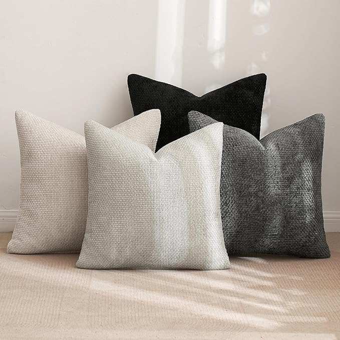 MIULEE Pack of 4 Halloween Couch Throw Pillow Covers 16x16 Inch Neutral Cream/Grey Soft Decorative Chenille Pillow Covers Farmhouse Accent Cushion Covers for Boho Home Decor Sofa Bedroom Living Room