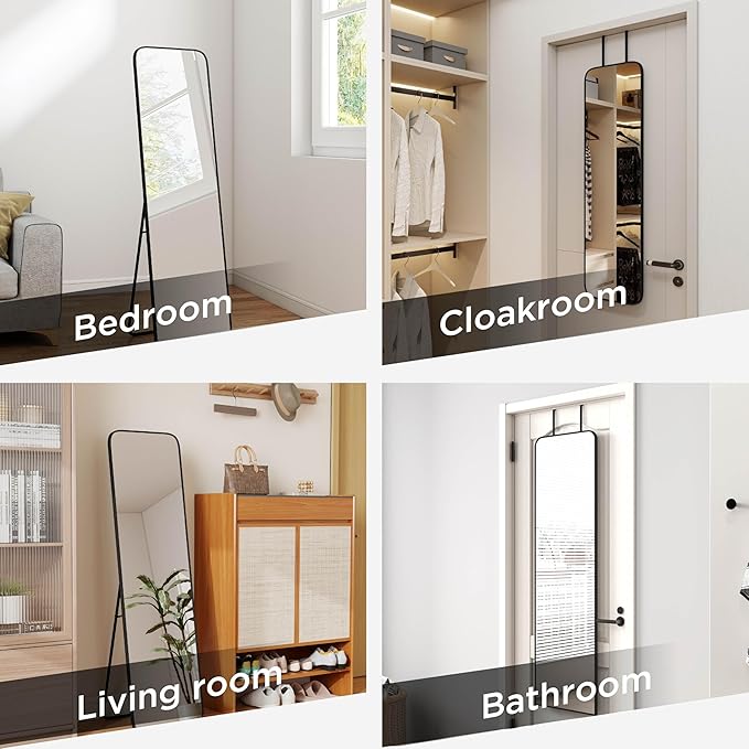 Rectangle 57x16 Mirror Full Length Wall Mounted Hanging or Against Wall Metal Frame Dressing Make-up Mirrors for Entryway Bedroom Bathroom Living Room 57 16 inch Black