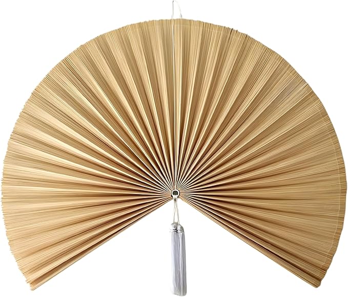 Chicvillage Bamboo Wall Fan Decor - 47” Handmade Woven Bamboo Wall Hanging Fan, Large Japanese Fan Wall Decor for Above Bed, Boho Natural Asian Wall Art, Lightweight & Easy to Hang (Beige)