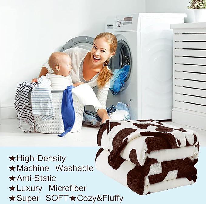 Fleece Cow Print Blanket King Size for All Season - Premium Lightweight Anti-Static Super Soft Cozy Plush Cow Blankets for King/Calking Bed,90" x 108"(Brown Cow)