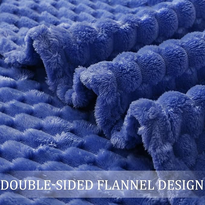 Exclusivo Mezcla Fleece Throw Blanket for Couch, Extra Large Fuzzy Cobalt Blue Bed Blankets, Soft Cozy Plush Sofa Throws for All Seasons, 50x70 Inches
