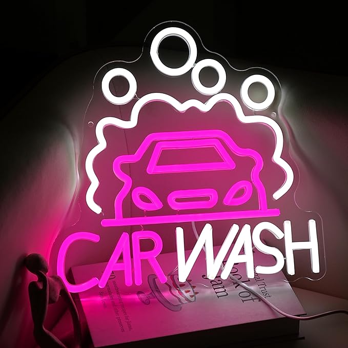 Car Wash Neon Sign for Wall Decor Car Neon Light Dimmable Sedan LED Light Sign for Party Gas Station Service Area Auto Repair Shop Car Show