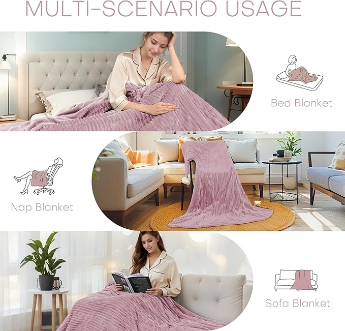 Electric Heated Blanket Twin Size 62"x84" with Cozy Flannel, 6 Heat Settings & 10 Hours Auto Off, Soft & Cozy Warming Throw for Home, Office, or Bed, Machine Washable, Pink