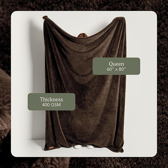 UnHide Lil’ Marsh Faux Fur Blanket - Lightweight, Soft Throw Blanket - Machine Washable - Ideal for Bed, Couch, or Reading Chair- Medium (60" x 80") Chocolate Hair