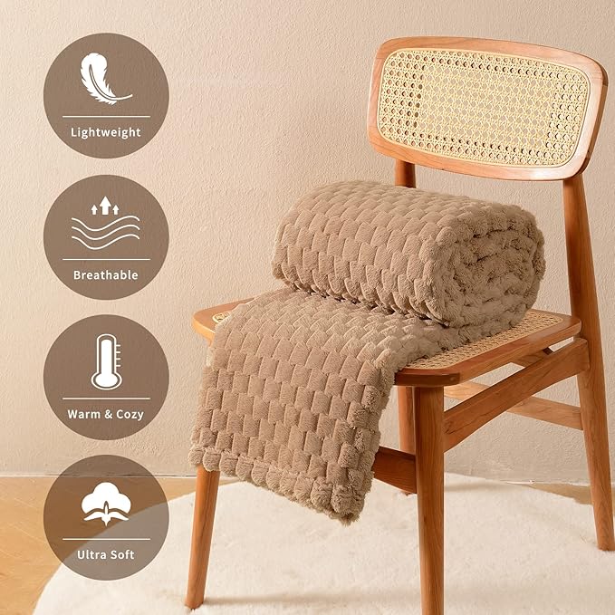 FY FIBER HOUSE Fleece Blanket King Size for Bed 300GSM Super Soft Plush Fuzzy Blankets and Throws for Sofa Couch Office, 90x108 Inches, Camel