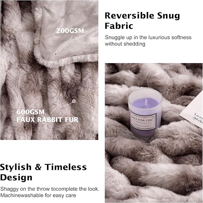 Ultra Soft Luxury Faux Fur Throw Blanket for Couch, Fuzzy Fluffy Plush Warm Cozy Ruched Blanket for Sofa Bedroom Living Room, Elegant Gift Idea for Women (50"x60",Tie-dye Taupe)