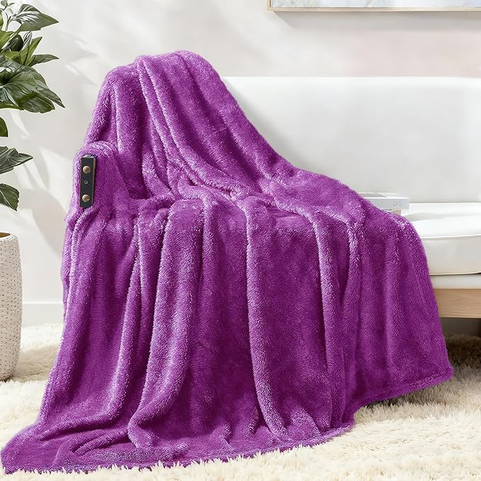 Exclusivo Mezcla Plush Fuzzy Fleece Throw Blanket Extra Large, Super Soft, Fluffy and Warm Blankets for Couch, Bed, All Season (Purple, 50x70 inches)