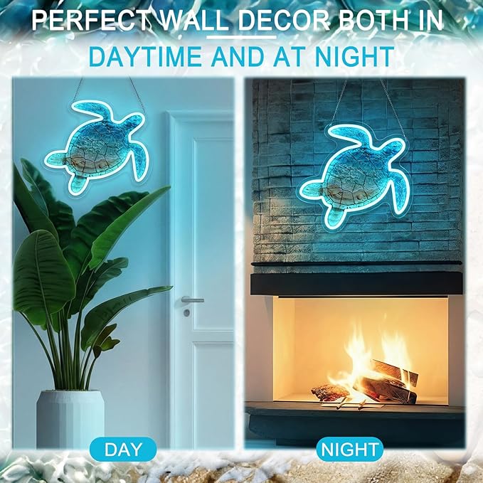 VIHOSE Sea Turtle Neon Sign Wall Decor LED USB Powered Sea Turtle Wall Art Decal Lamp Acrylic Coastal Ocean Neon Light up Sign for Bathroom Bedroom Nursery Living Room Bar Club Beach Decor Men Gifts