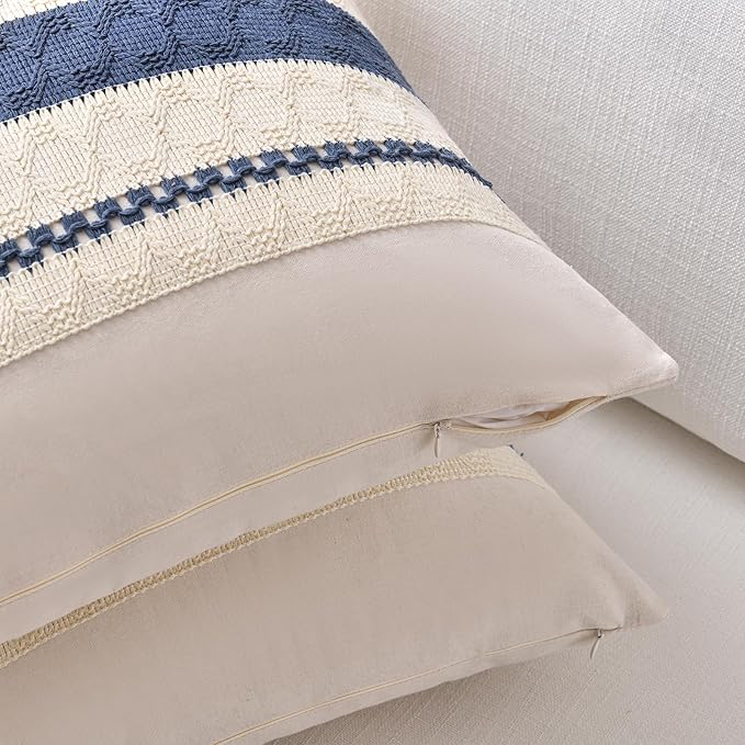 Fancy Homi Set of 2 Dusty Blue Vintage Decorative Throw Pillow Covers 22x22 Inch for Couch Bed Sofa Chair Bedroom, Rustic Retro Square Cushion Case, Modern Farmhouse Boho Living Room Decor Indoors