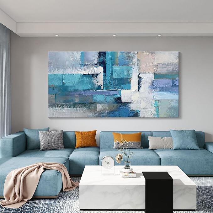 AJAZIKO Blue Abstract Canvas Wall Art - Modern Wall Decor, Living Room & Office Decor, Artwork for Bedroom