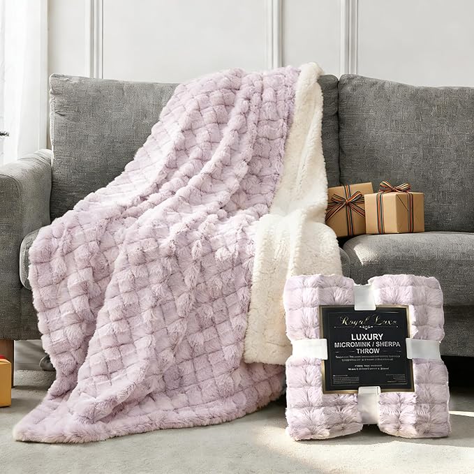 Micromink Sherpa Throw Blanket for Couch, Fluffy Plush Reversible Throw Blanket for Sofa Bed Chair Room Decor - Luxury Soft Cozy Gifts for Women, 50 x 60 Inches, Red