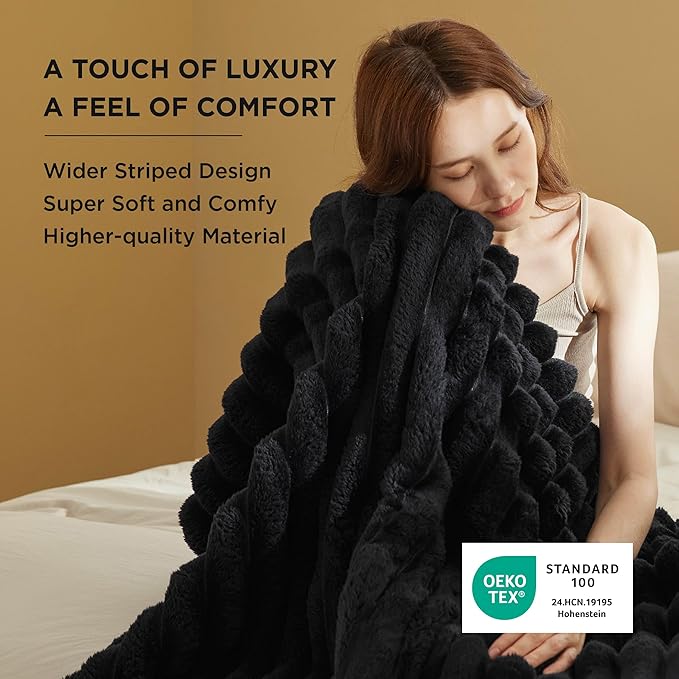 Bedsure Black Throw Blanket for Couch - 350GSM Super GentleSoft Fuzzy Fluffy Cozy Fleece Blankets for Women, Cute Small Plush Throws for Girls, 50x60 Inches, Wider Striped Design