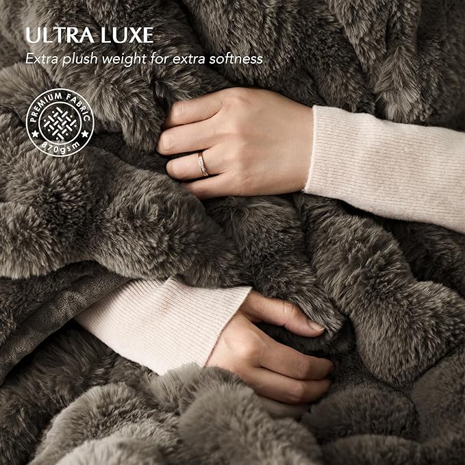 EverGrace Ultra Soft Luxury Fluffy Faux Rabbit Fur Throw Blanket, Thick Warm Bubble Throw for Bed, Cozy Plush Reversible Blankets for Couch, Chair, Sofa, Dark Taupe, 50x60 Inches