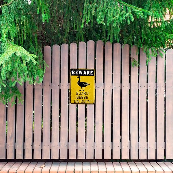 snowsun Beware Guard Geese on Duty Funny Metal Signs Vintage Tin Sign for Home Yard Farm Street Fence Wall Decoration 8×12 Inches