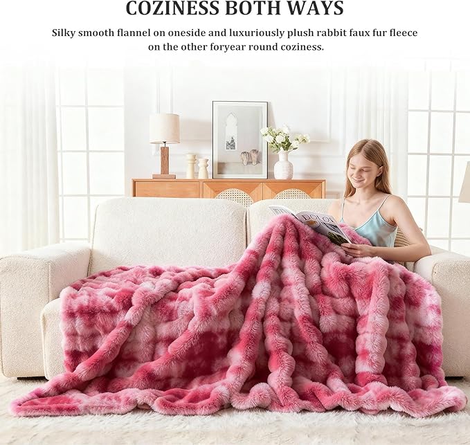 Faux Fur Twin Blanket for Couch, 1000 GSM Cozy Fuzzy Fluffy Soft Plush Thick Bubble Sherpa Blanket for Sofa Bedroom Living Room, Mothers Day Birthday Gifts for Women Home Decor