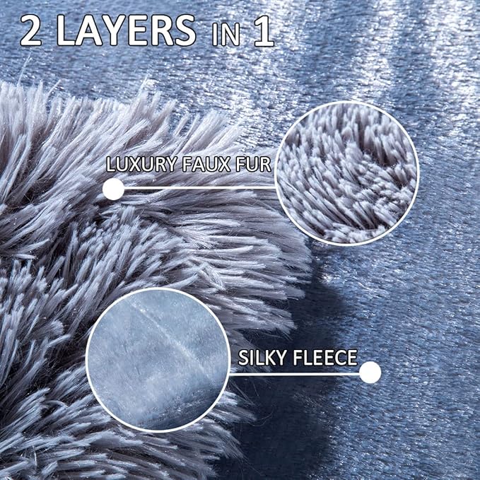 YUSOKI Long Faux Fur Throw Blanket for Sofa Couch,2 Layers,2.1lb,All Ages,Home Decoration, (Grey,50" x 60")