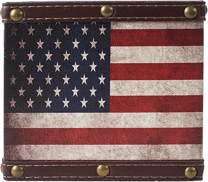 DreamsEden Wooden Remote Control Holder, Leather TV Caddy for Table, Decorative American Flag Organizer Storage Box for Home Office