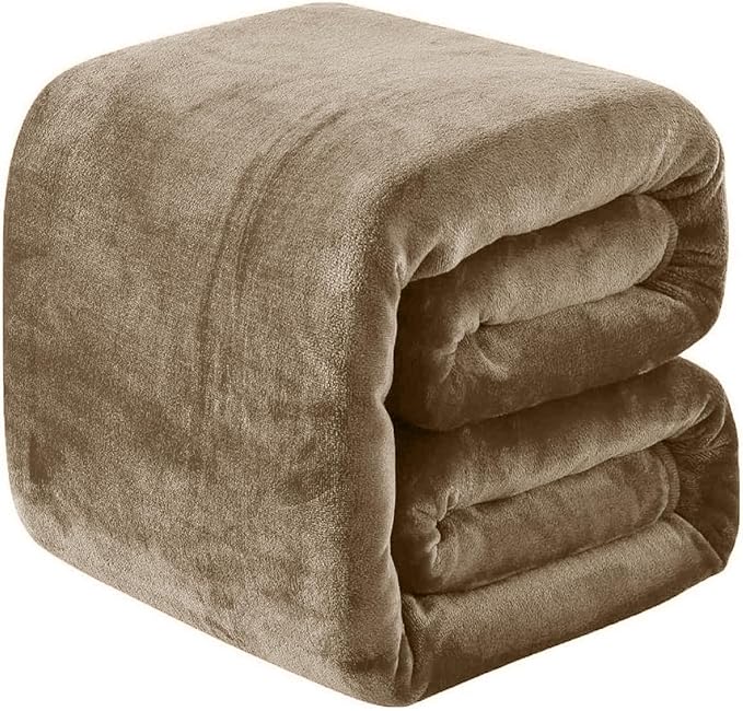 Fleece Blankets for All Season - Premium Lightweight Anti-Static Throw for Queen/Full Size Bed Extra Soft Brush Fabric Warm Sofa Thermal Blanket 90" x 90"(Taupe)