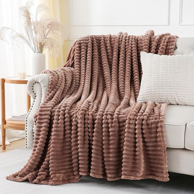 Chocolate Throw Blanket for Couch Sofa 60x80 inches Striped Fleece Blankets Room Home Decor Lightweight Plush Soft Cozy Gifts for Women Mom Girls