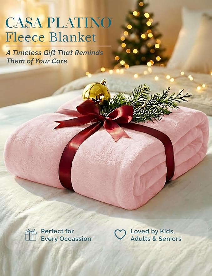 Casa Platino Fleece Blanket Twin Size – 300 GSM Pink Fleece Throw for Bed or Couch – Soft Cozy Warm Holiday Bed Blanket for Winter, Fuzzy Plush Elegant Gifts for Kids, Men & Women - 68x90 Inch