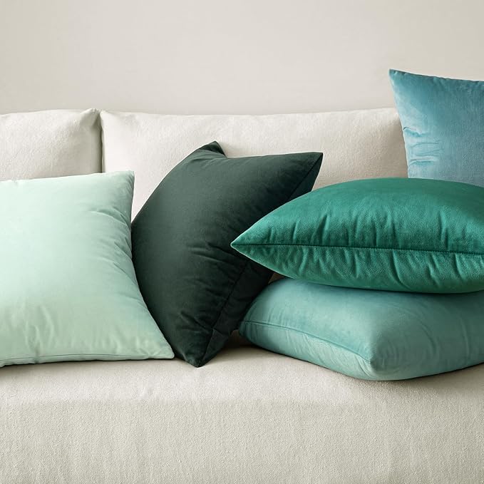 MIULEE Velvet Throw Pillow Covers 12x20 Inch, Pack of 2 - Aqua Green, Soft Solid Lumbar Decorative Pillow Covers Modern Luxury Home Decor for Spring Couch Sofa Bedroom Livingroom