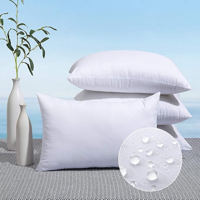 MIULEE Pack of 4 12x20 Outdoor Pillow Inserts, Water-Resistant Throw Pillow Inserts Decorative Premium Rectangle Pillow Stuffer Sham for Porch Swing Couch Sofa Cushion Patio Furniture