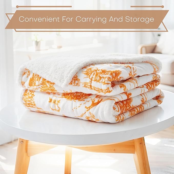 LUXIAN Electric Heated Blanket Throw Size 50"x60" - Flannel & Sherpa Fabric Dual-Sided, 9 Heat Settings & 1-3 Hours Auto Off, Machine Washable,Christmas Santa Forest, Orange and White
