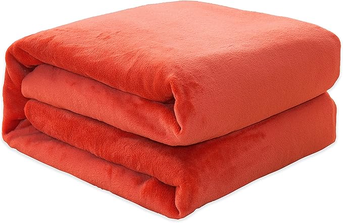 Elegant Comfort Luxury Velvety Feel Blanket, All-Season Lightweight Blanket, Ultra Plush, Soft, Cozy-Fuzzy Flannel Fleece for Couch, Sofa, Bed, Travel, Solid Design, King/California King, Coral