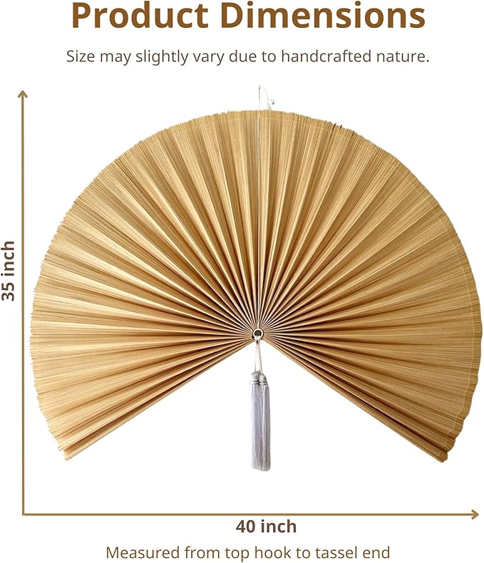 ChumDecor Fan Wall Decor, Japanese Giant Fan, Large Bamboo Fan Wall Art For Boho Hanging Headboard, Decorative Folding Fans For Over Bed, Asia Trending (Ivory 40inch)