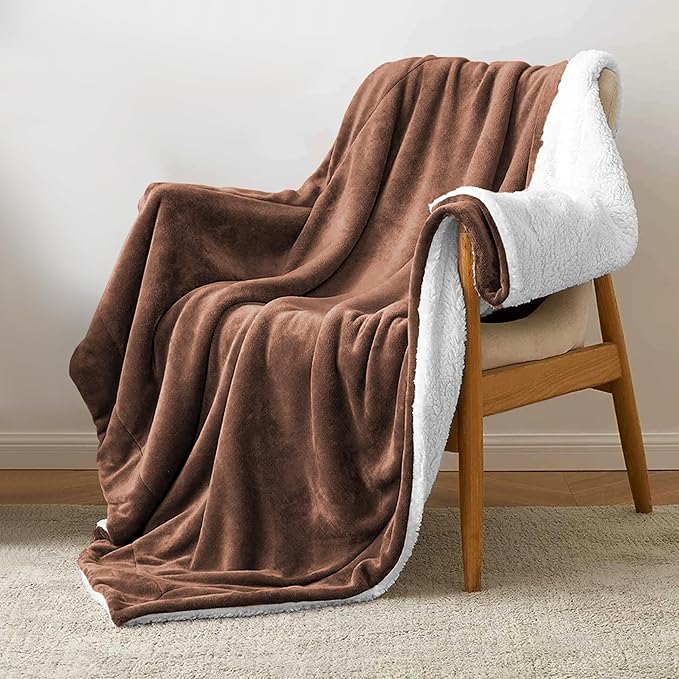 MOONLIGHT20015 Sherpa Blankets Queen Size - (Coffee, 90X90 Inches) Fuzzy, Soft and Wool/Fleece Blanket for Bed, Fluffy Blankets for Winter, Camping and Travel