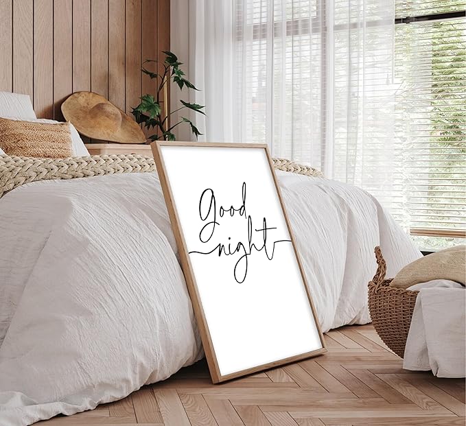 3Pcs Minimalist Style Wall Art Bedtime Quotes Painting Picture Wall Decor Good Night Sleep Well Black Line Art Heart Shape and Phrase Poster Print Artwork for Living Room Bedroom Home Decoratio
