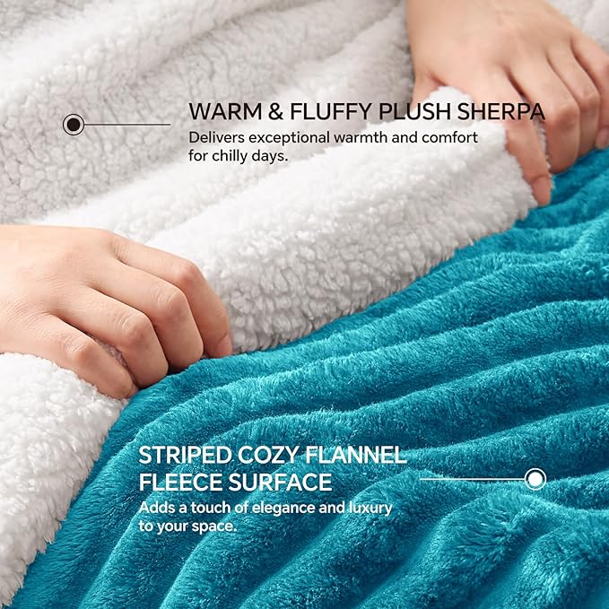 INFIIXSO Sherpa Throw Blanket for Couch - Super Soft & Warm Striped Fleece Blanket, Cozy Plush Fluffy Blanket All Season Use (Teal, 50x60 Inches)