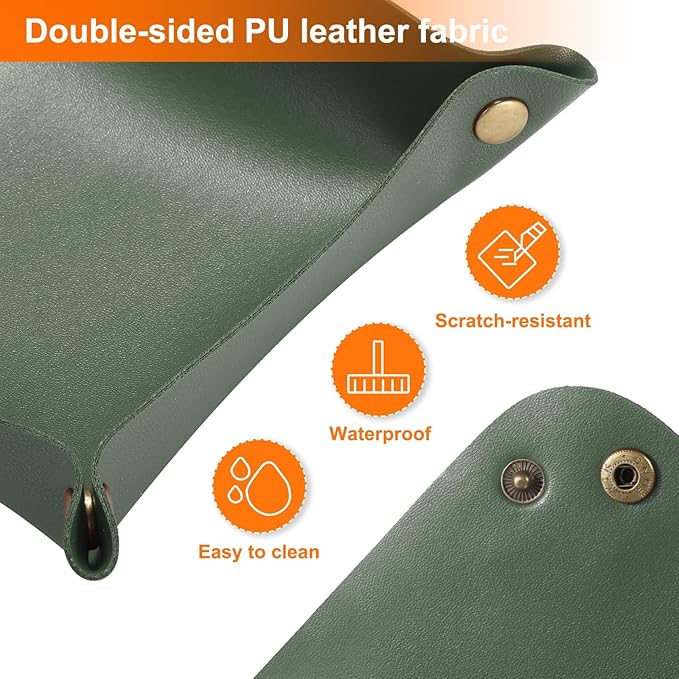 HARFINGTON 2pcs PU Leather Valet Tray Unisex Folding Small Catchall Tray Portable Entryway Table Tray Nightstand Bedside Desk Tray for Key Wallet Watch Coin Jewelry Dice, Green